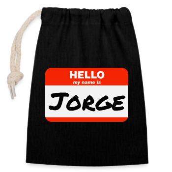 Bonjour, je m’appelle Jorge Étiquette Étiquette Étiquette - Sac cadeau en coton avec cordon (14 x 20 cm) - noir - Devant