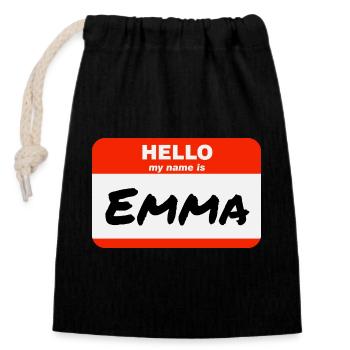 Hello My Name Is Emma Label Name Tag - Closable cotton gift bag (14x20cm) - black - Front