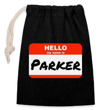 Hello My Name is Parker Étiquette Étiquette Étiquette - Sac cadeau en coton avec cordon (14 x 20 cm) - noir - Devant