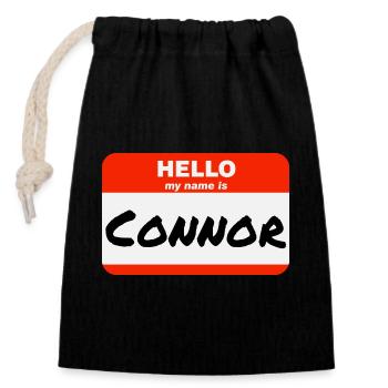 Hello My Name Is Connor Label Name Tag - Closable cotton gift bag (14x20cm) - black - Front