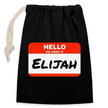Bonjour, je m’appelle Elijah Étiquette Étiquette Étiquette - Sac cadeau en coton avec cordon (14 x 20 cm) - noir - Devant