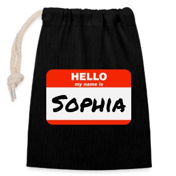 Bonjour, je m’appelle Sophia Étiquette Étiquette Étiquette - Sac cadeau en coton avec cordon (14 x 20 cm) - noir - Devant