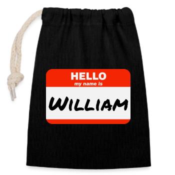 Bonjour, je m’appelle William Étiquette Étiquette Étiquette - Sac cadeau en coton avec cordon (14 x 20 cm) - noir - Devant