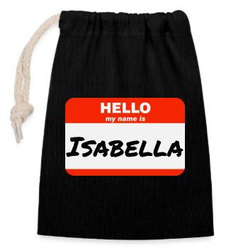 Bonjour, je m’appelle Isabella Étiquette Étiquette Étiquette - Sac cadeau en coton avec cordon (14 x 20 cm) - noir - Devant