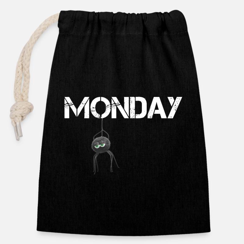 Araignée du lundi - Sac cadeau en coton avec cordon (14 x 20 cm) - noir