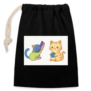 Playful Kitty and Yarn Duo - Closable cotton gift bag (14x20cm) - black - Front