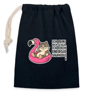 Cat on Flamingo: Power Saving Mode - Closable cotton gift bag (14x20cm) - navy - Front
