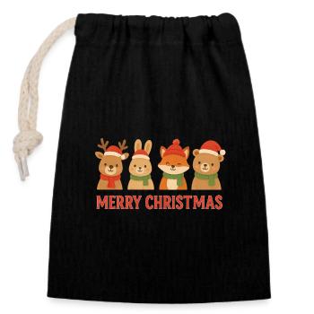 Weihnachts-Tierfreunde-Text - Verschließbarer Geschenkbeutel aus Baumwolle (14x20cm) - Schwarz - Vorne