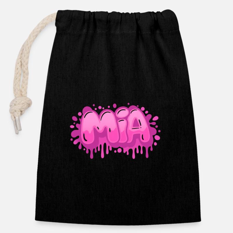 Graffiti MIA Name Geschenk Ideal Druckbar - Verschließbarer Geschenkbeutel aus Baumwolle (14x20cm) - Schwarz