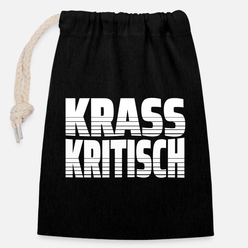 Krass Kritisch - Krasser Linientext mit Streifen - Verschließbarer Geschenkbeutel aus Baumwolle (14x20cm) - Schwarz