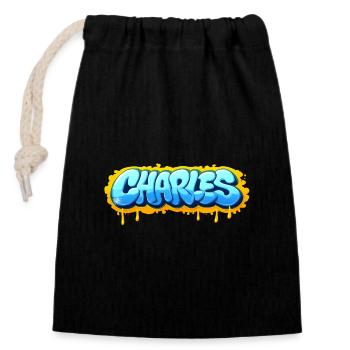 Graffiti CHARLES Name Geschenk Ideal Druckbar s - Verschließbarer Geschenkbeutel aus Baumwolle (14x20cm) - Schwarz - Vorne
