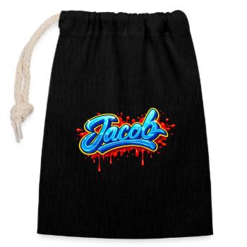 GRAFFITI-NAME JACOB FÜR PERFEKTES GESCHENK DRUCKBAR - Verschließbarer Geschenkbeutel aus Baumwolle (14x20cm) - Schwarz - Vorne