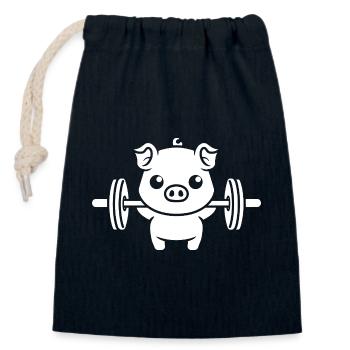 Pig Weightlifter Cartoon - Closable cotton gift bag (14x20cm) - navy - Front