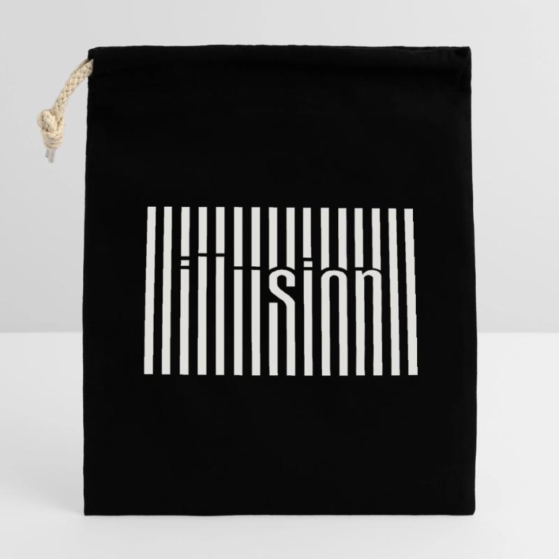 Illusion du code-barres Sac cadeau en coton avec cordon (14 x 20 cm)