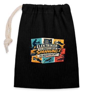 Under Voltage Electrician Saying - Closable cotton gift bag (14x20cm) - black - Front
