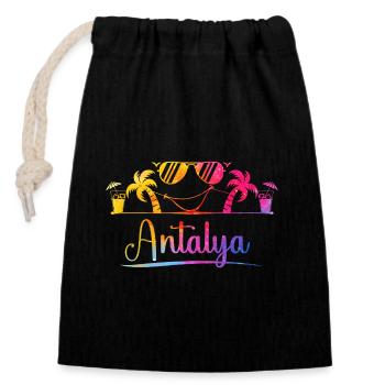 Plage d’Antalya Soleil - Sac cadeau en coton avec cordon (14 x 20 cm) - noir - Devant