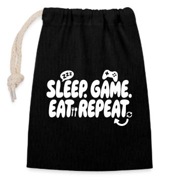 Répétition de la nourriture du jeu de sommeil - Sac cadeau en coton avec cordon (14 x 20 cm) - noir - Devant