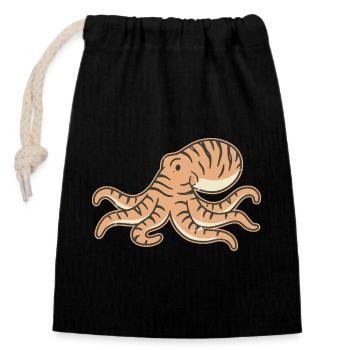 Retro-Oktopus orangefarbene Cartoon-Streifen Tiger - Verschließbarer Geschenkbeutel aus Baumwolle (14x20cm) - Schwarz - Vorne