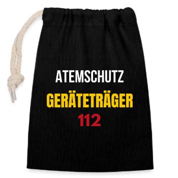 Atemschutzgeräteträger 112 Feuerwehr T‑Shirt - Verschließbarer Geschenkbeutel aus Baumwolle (14x20cm) - Schwarz - Vorne