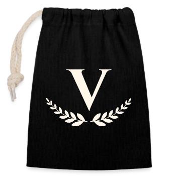 V - Sac cadeau en coton avec cordon (14 x 20 cm) - noir - Devant