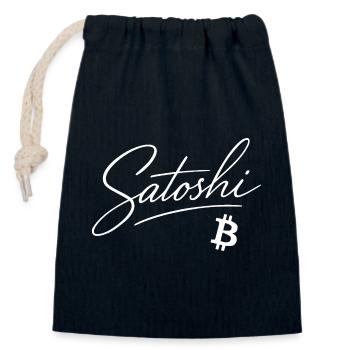 Satoshi Shirt for Bitcoin and Crypto Fans - Closable cotton gift bag (14x20cm) - navy - Front