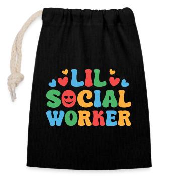 Assistant social Quota Lil Assistant social Travail social - Sac cadeau en coton avec cordon (14 x 20 cm) - noir - Devant