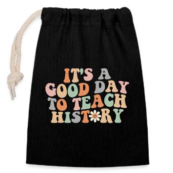 Pastel Retro Teach History - Closable cotton gift bag (14x20cm) - black - Front