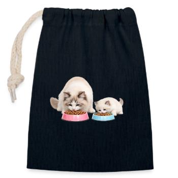 Maman chatte poupée de chiffon mange avec son chaton - Sac cadeau en coton avec cordon (14 x 20 cm) - bleu marine - Devant