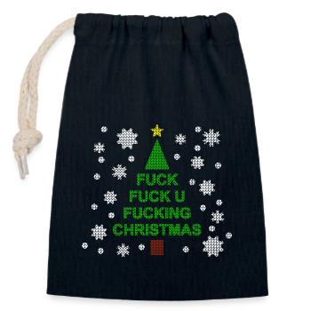 Fuck you christmas / Weihnachtsbaum / Weihnachten - Verschließbarer Geschenkbeutel aus Baumwolle (14x20cm) - Navy - Vorne