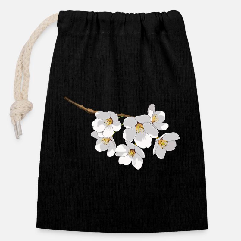 Japanese cherry blossoms white - Closable cotton gift bag (14x20cm) - black