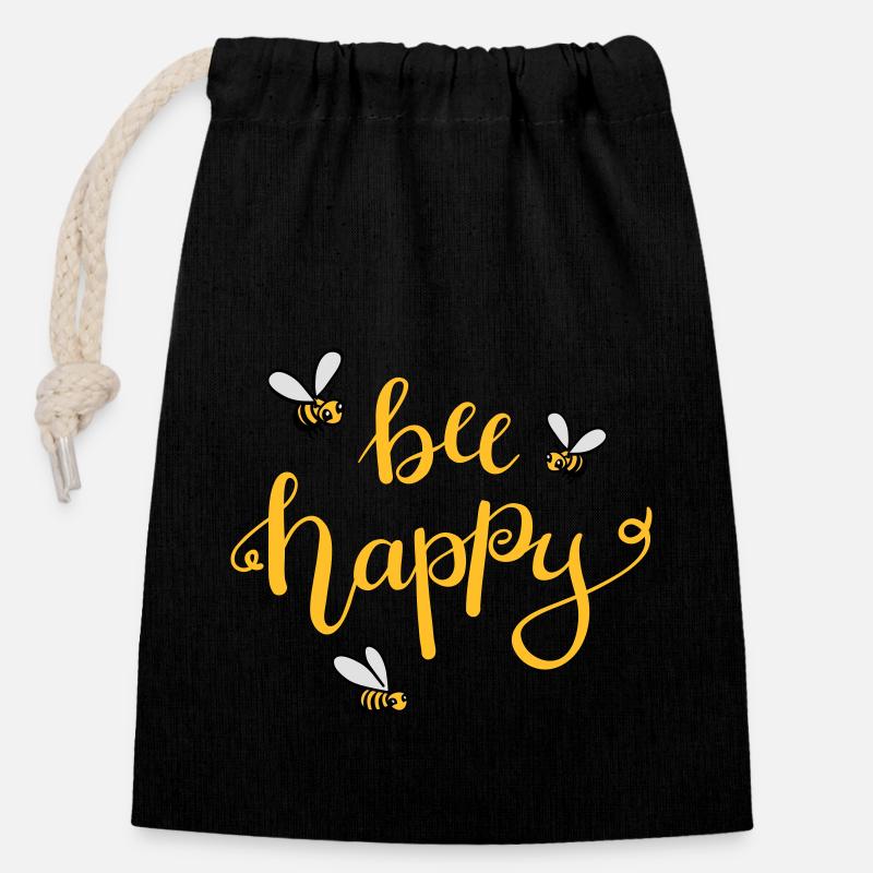 bee happy - Closable cotton gift bag (14x20cm) - black