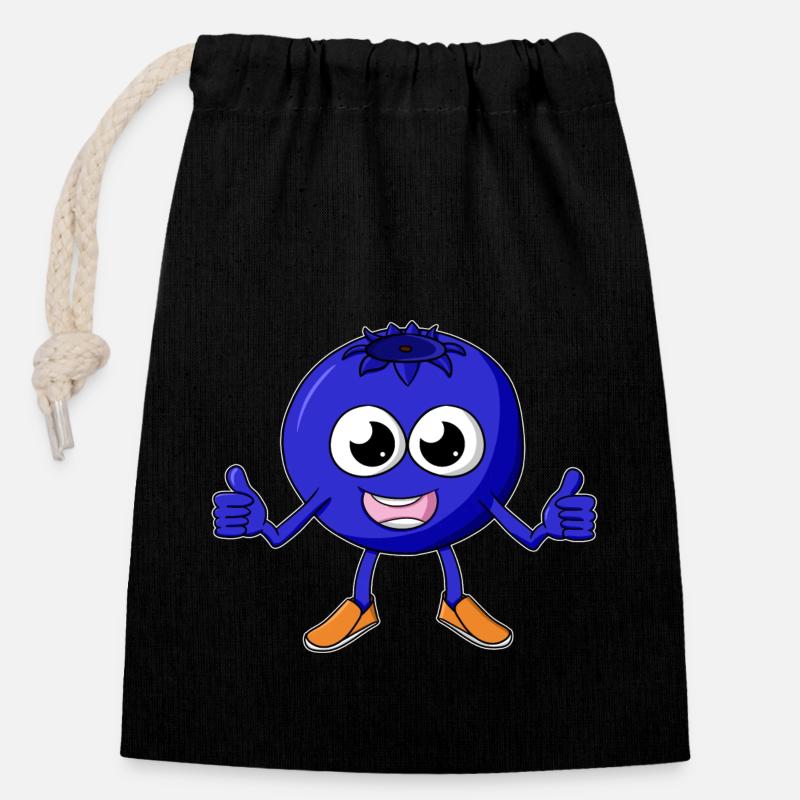 Blueberry Cartoon - Closable cotton gift bag (14x20cm) - black