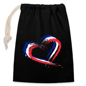 Drapeau coeur couleurs drapeau bannière france - Sac cadeau en coton avec cordon (14 x 20 cm) - noir - Devant