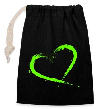 Heart Design Brush Green Light Green - Closable cotton gift bag (14x20cm) - black - Front