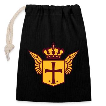 shield crown coat of arms crusader church icon faithful - Closable cotton gift bag (14x20cm) - black - Front