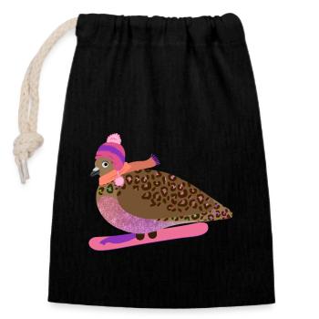 Snowboard Gal Pigeon Friend - Verschließbarer Geschenkbeutel aus Baumwolle (14x20cm) - Schwarz - Vorne