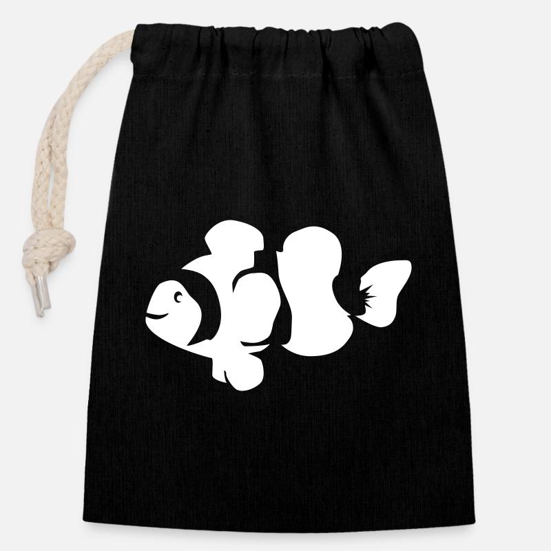 Poisson-clown - Sac cadeau en coton avec cordon (14 x 20 cm) - noir