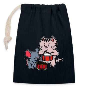 Musicians Mouse Drummer Kids Toddler Cat - Closable cotton gift bag (14x20cm) - navy - Front