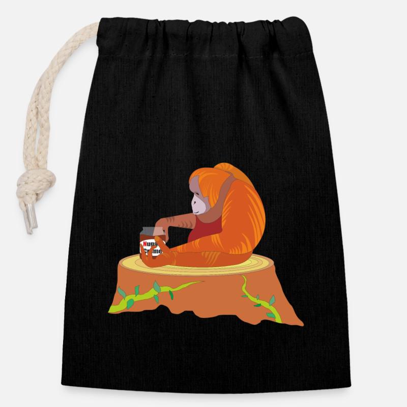 Orang-outan - Sac cadeau en coton avec cordon (14 x 20 cm) - noir