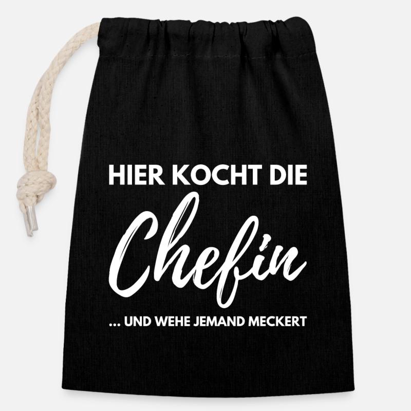 Chefin Köchin Kochen Mama Mutter Küche Familie - Verschließbarer Geschenkbeutel aus Baumwolle (14x20cm) - Schwarz