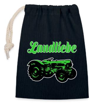 Landliebe Traktor Grasgrün - Verschließbarer Geschenkbeutel aus Baumwolle (14x20cm) - Navy - Vorne