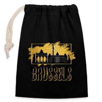 Brussels Brussels Belgium City Skyline Gold - Closable cotton gift bag (14x20cm) - black - Front