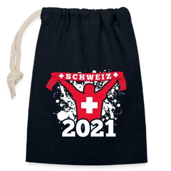Swiss Switzerland Football Fan Article 2021 - Closable cotton gift bag (14x20cm) - navy - Front