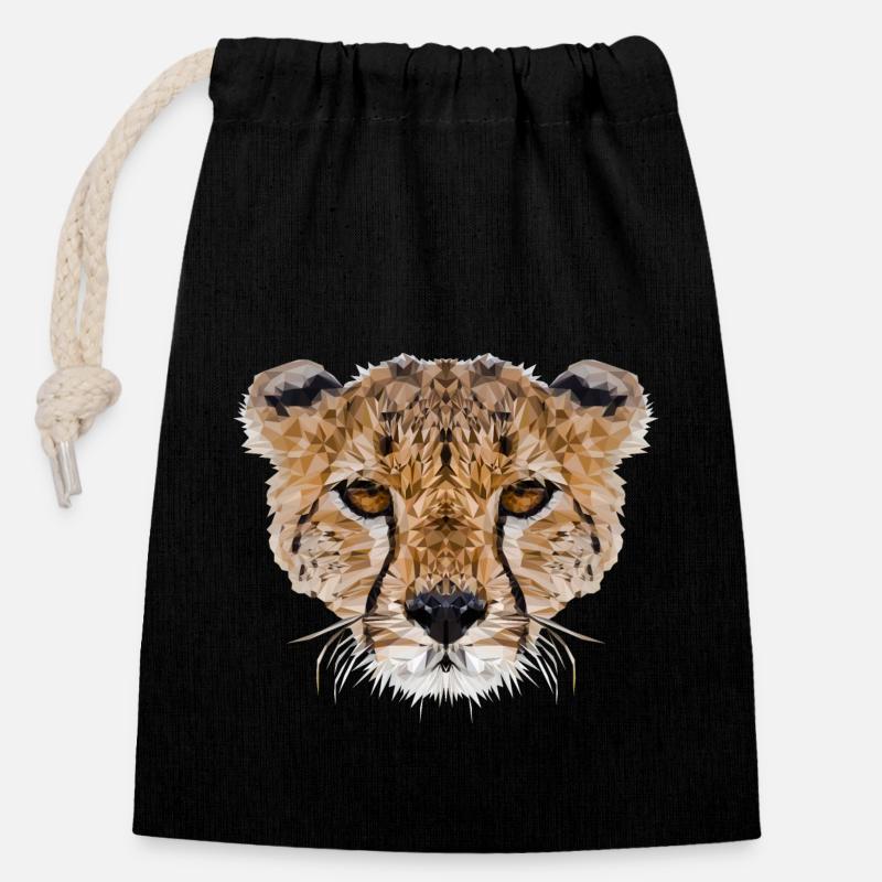 Guépard - Sac cadeau en coton avec cordon (14 x 20 cm) - noir