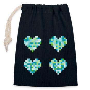 4 pixel hearts - neon pastel colors - blue - green - Closable cotton gift bag (14x20cm) - navy - Front