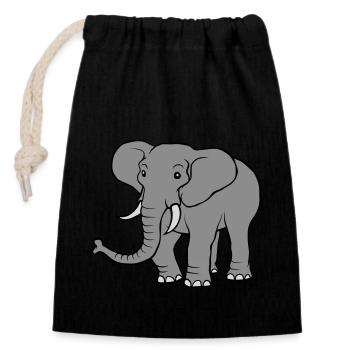 Large grey elephant - Closable cotton gift bag (14x20cm) - black - Front