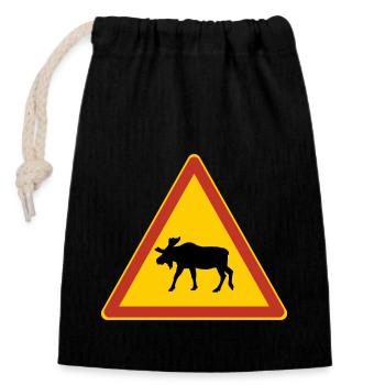 Moose traffic sign Sweden holiday Scandinavia - Closable cotton gift bag (14x20cm) - black - Front