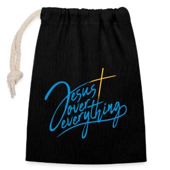Jesus Over Everything - Verschließbarer Geschenkbeutel aus Baumwolle (14x20cm) - Schwarz - Vorne