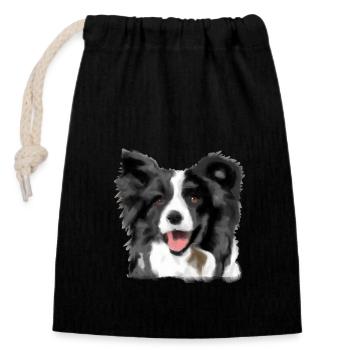Border Collie - Sac cadeau en coton avec cordon (14 x 20 cm) - noir - Devant