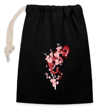 Cerisier en fleurs x Dragon rouge Culture japonaise - Sac cadeau en coton avec cordon (14 x 20 cm) - noir - Devant